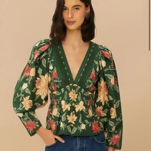 FARM Rio Green Floral Blouse, NWT